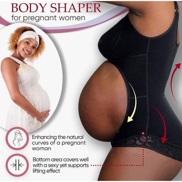 Nuane Premium Pregnancy- Bodysuit Shapewear - Enhances Curves- Black - Large - Picture 3 of 5